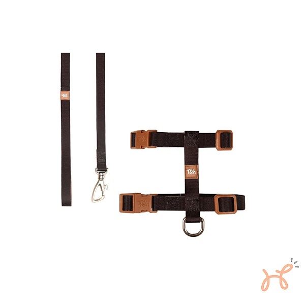 Conjunto Peitoral H para Gato Caqui/Preto - Toh