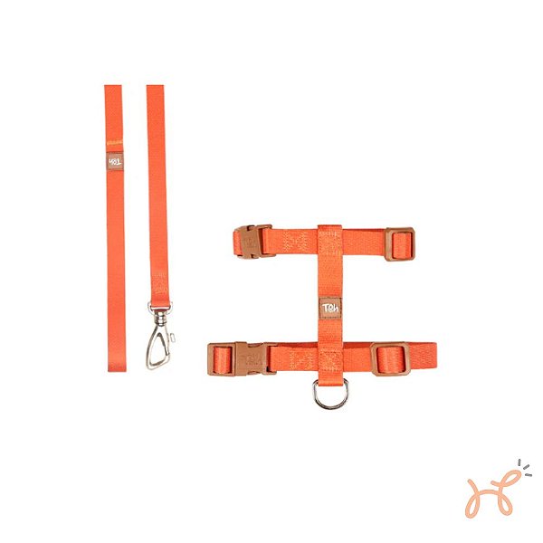 Conjunto Peitoral H para Gato Caqui/Laranja - Toh