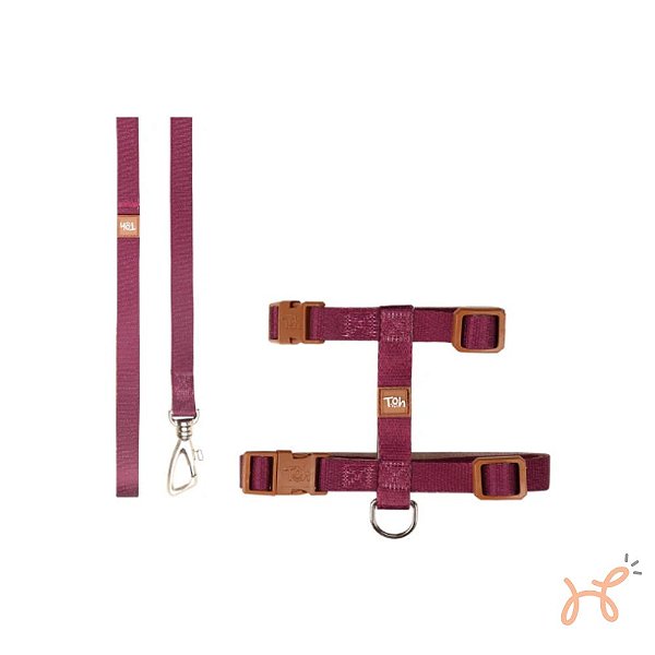 Conjunto Peitoral H para Gato Caqui/Bordô - Toh