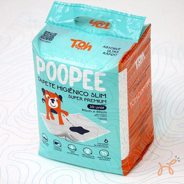 Tapete Higiênico Slim Premium Cães Poopee 80cm X 60cm 30un - Toh