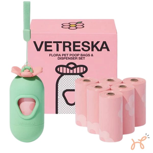 Kit Cata Caca Dispenser e Sacos Flora (1 dispenser + 7 rolos) - Vetreska