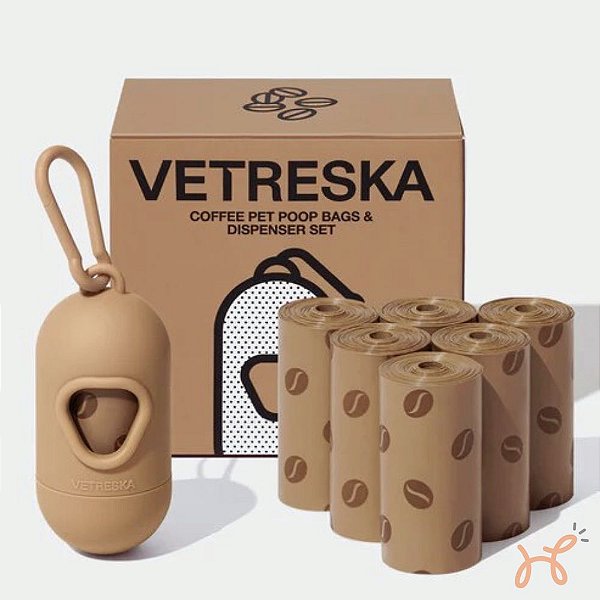 Kit Cata Caca Dispenser e Sacos Café (1 dispenser + 7 rolos) - Vetreska