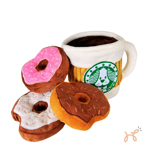 Brinquedo Pelúcia Interativa Para Cães Café e Donuts - Toya