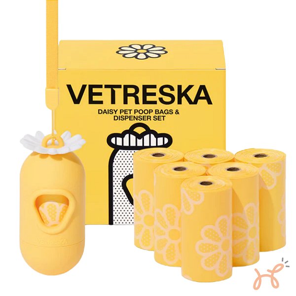 kit Cata Caca Dispenser e Sacos Daisy (1 dispenser + 7 rolos) - Vetreska