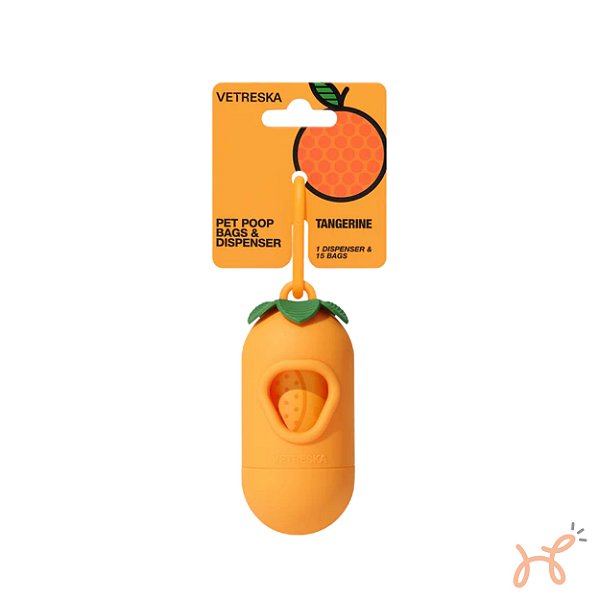 Cata Caca Dispenser e Sacos Tangerina (1 dispenser + 1 rolo) - Vetreska
