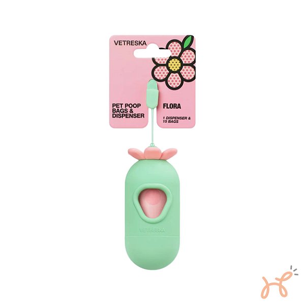 Cata Caca Dispenser e Sacos Flora (1 dispenser + 1 rolos) - Vetreska