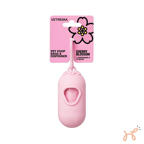 Cata Caca Dispenser e Sacos Flor de Cerejeira (1 dispenser + 1 rolos) - Vetreska