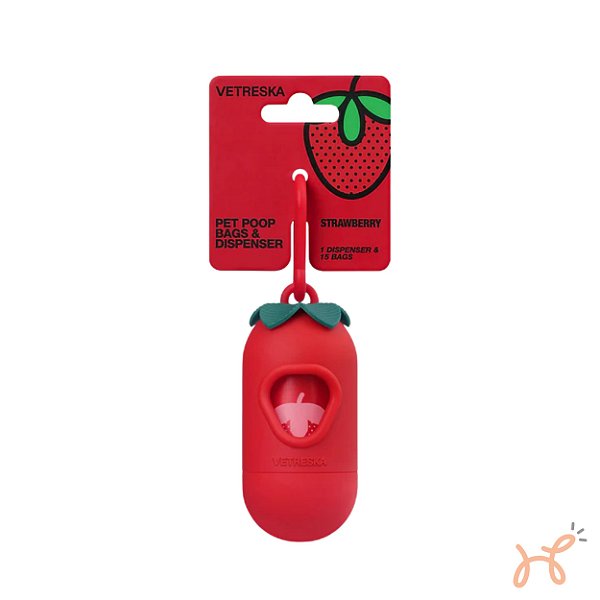 Cata Caca Dispenser e Sacos Morango (1 dispenser + 1 rolo) - Vetreska