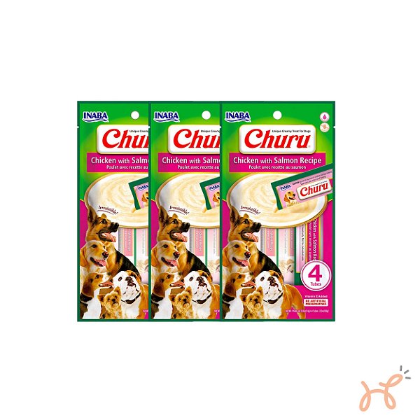 Kit c/3 Unid Petisco para Cães Churu Frango com Salmão - Inaba