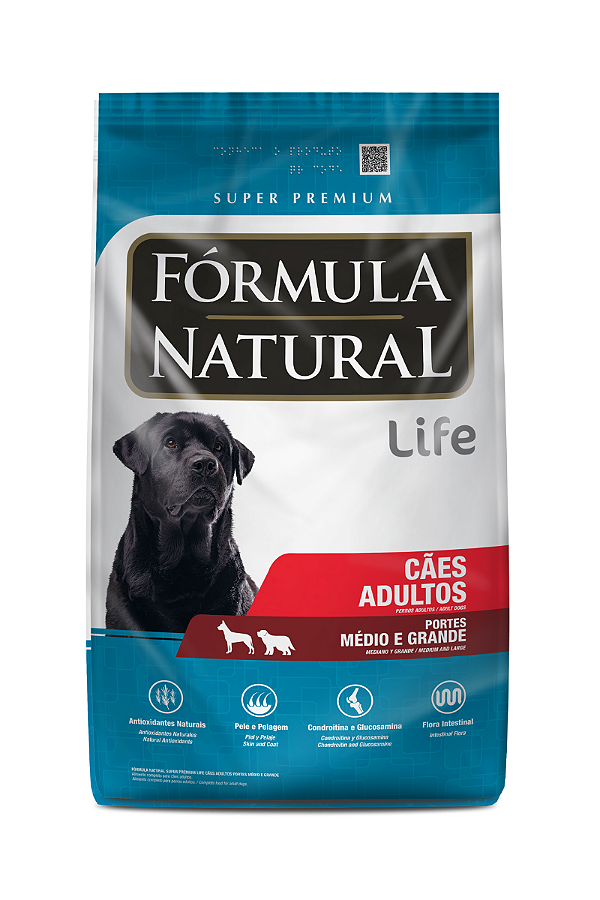 Ração Fórmula Natural Life Cães Adultos Portes Médio e Grande Super Premium