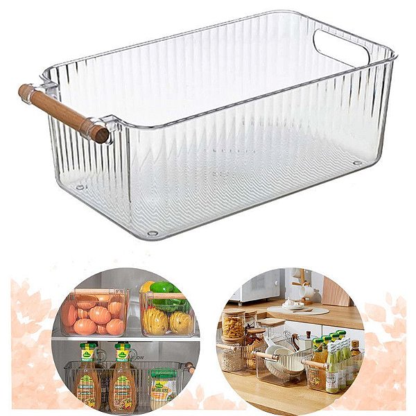 Organizador De Geladeira Multiuso Cesto Acrílico Com Alça 31x17