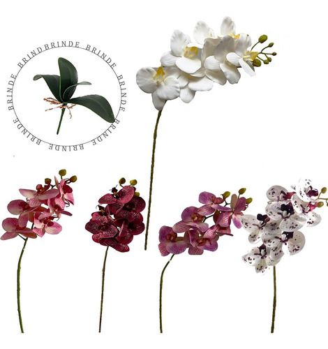1 Orquidea Artificial Silicone 3d Haste Toque Real + Folha de Brinde