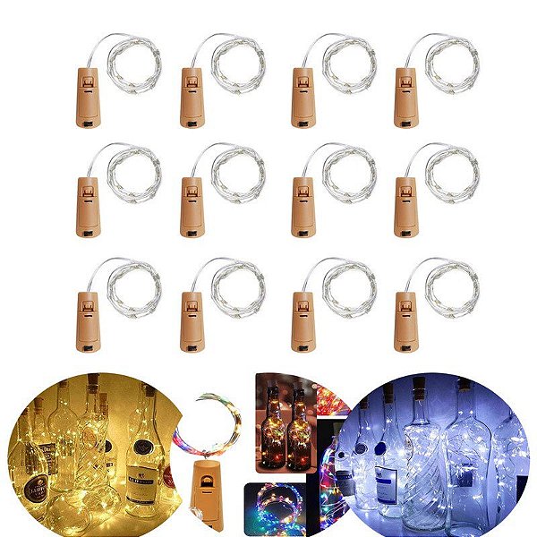 Kit 10 Fio de Fada Rolha Led COLORIDO 2m Luminária Decoração Atacado