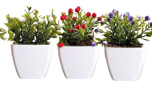 Kit Com 3 Mini Vasinho Decorativo Cachepot Com Plantinha Artificial'