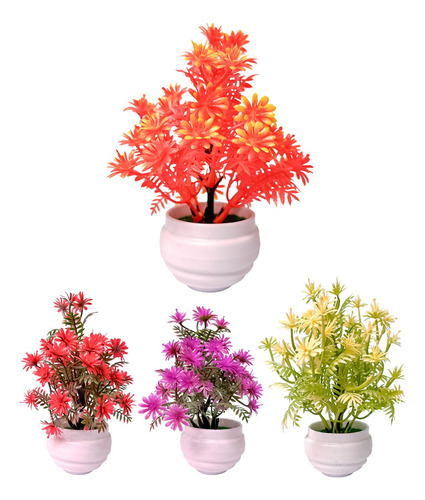 Kit Com 4 Vasos De Flores Artificiais Decorativas 10 Cm