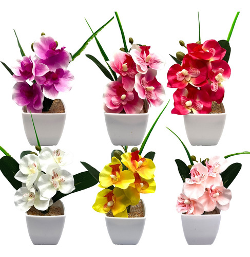 KIT 6 Arranjos Orquidea Artificial Cetim Enfeite Colorido