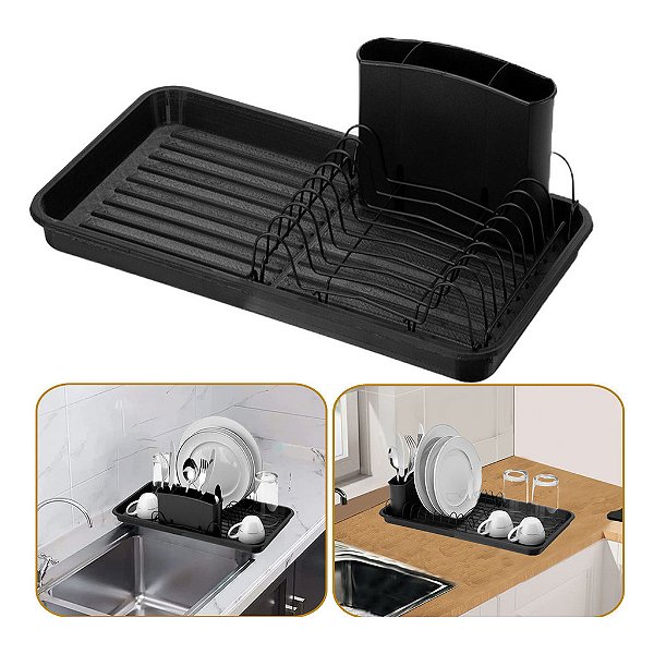 Escorredor de Louça Grande com Porta-Talheres Aço Anticorrisivo Super Premium