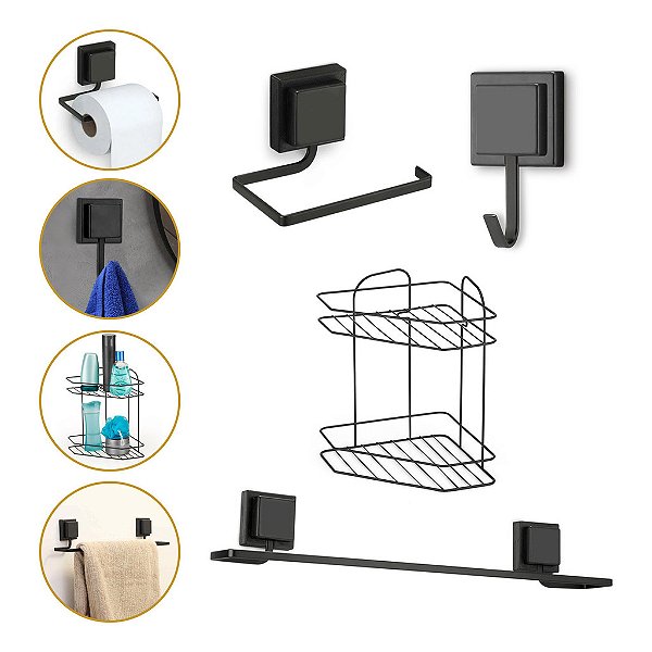 Kit Para Banheiro Com 4 Peças Em Aço Moderno E Resistente