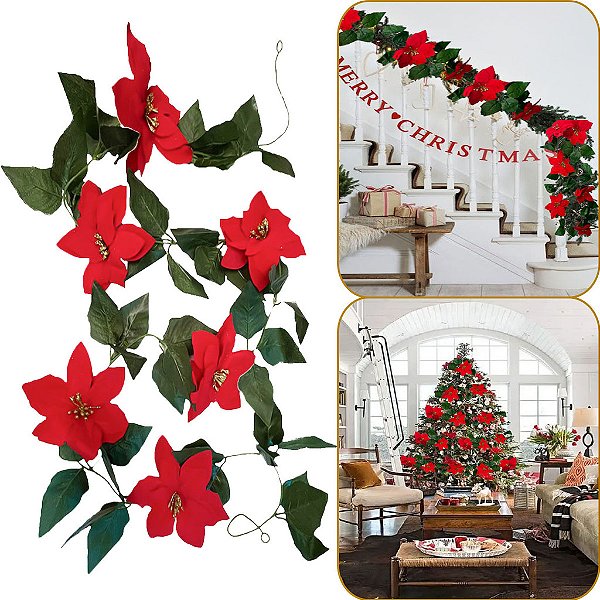 Corrente de Rosas Artificiais Para Decoração De Natal 2 metros