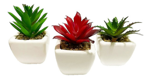 Kit 3 Mini Suculentas Plantas Artificiais Vaso De Ceramica Decoração Videira