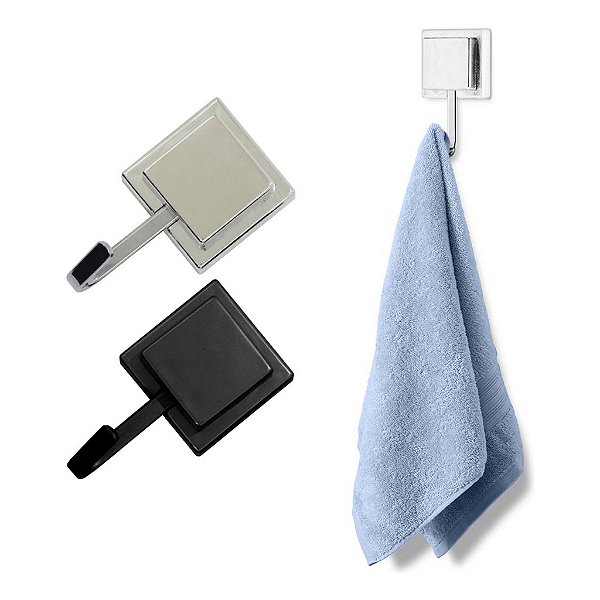 Gancho Cabide Toalha De Rosto Parede Banheiro 3m Preto Prata
