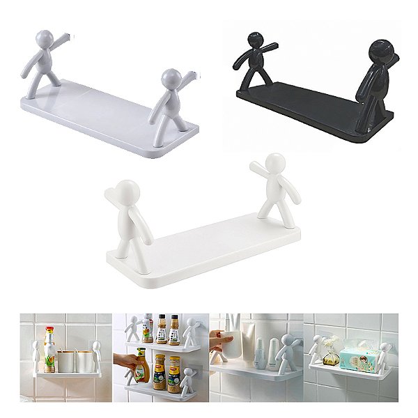 Prateleira de Plástico Com Adesivo Decoração Para Sala Cozinha Banheiro Prateleira Organizador Sem Furo