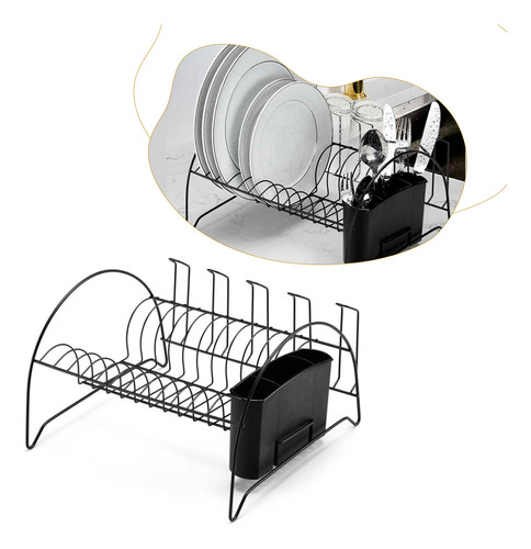 Escorredor De Pratos C/ Porta Copos E Talheres Compacto Inox