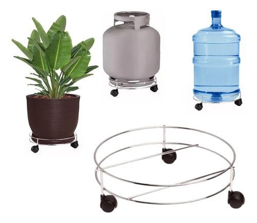 Suporte Botijão De Gás Aço Cromado Não Enferruja C Rodinhas