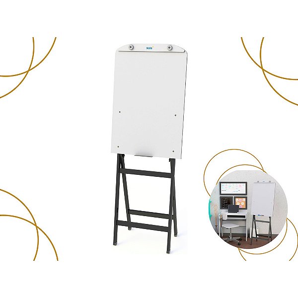 Flip Chart Soft Preto Com Quadro Branco Em Mdf  Altura 1,75