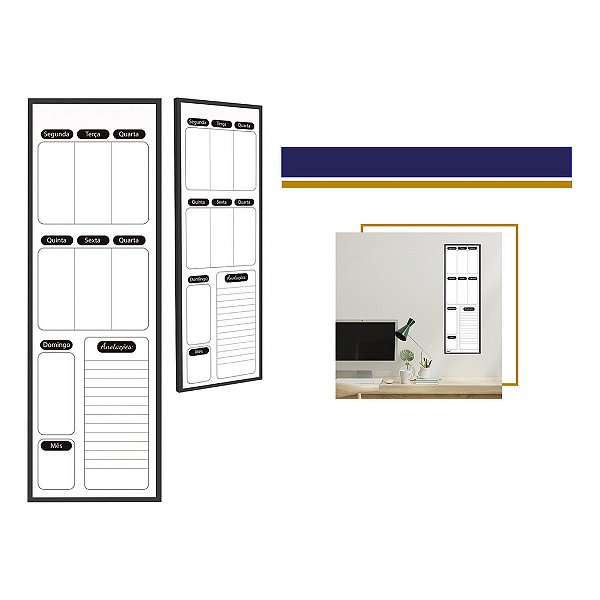 Planner Quadro Vertical Mdf Black Com Fixação Na Parede