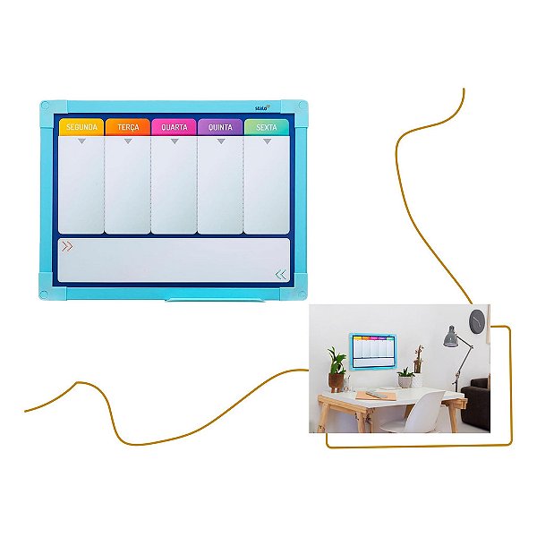 Planner Semanal Lousa Colorido 40x30cm Moldura Mdf Parede