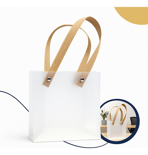 Kit 5 Sacolas Pvc Luxo Alça Estilo Madeira Transparente Leve