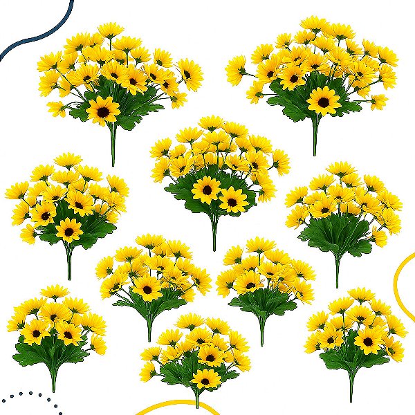 Kit 10 Buquê Girassol Artificial Realista 33cm 21fls Arranjo