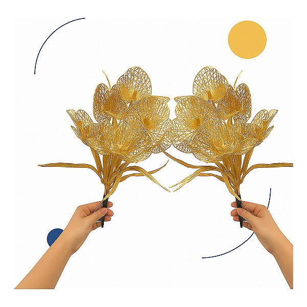 Kit 2 Buquês Natalinos Dourados 36cm Festivo Sofisticado Nfe