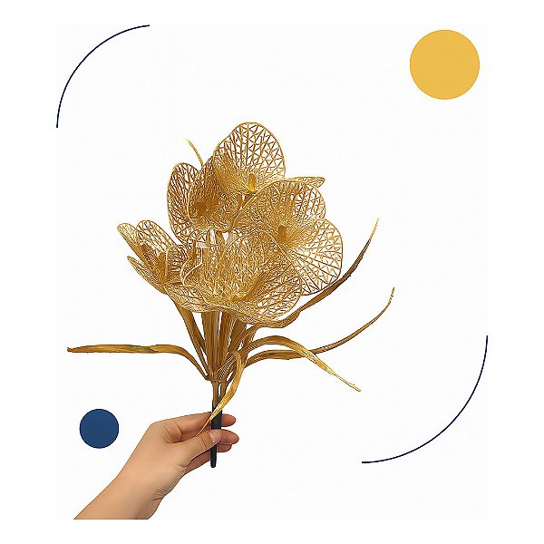 Buquê Natalino Dourado 36cm Decoração Festiva Mesa Sala Luxo (COMPONENTE)