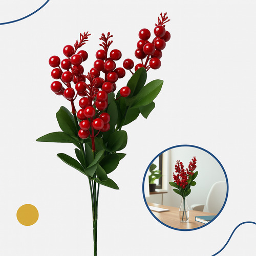 Galho Azevinho Cereja Vermelha Artificial 40cm Enfeite Natal