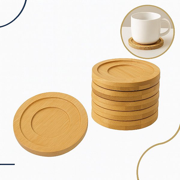 6 Porta Copos Bambu Madeira  Elegante