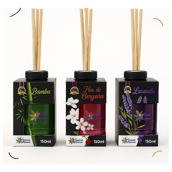 Kit 3 Difusores Aroma 150ml Bambu Lavanda Cerejeira Ambiente