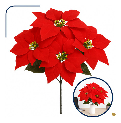 Flor Natalina Vermelha Aveludada 50cm Enfeite Decoração Mesa