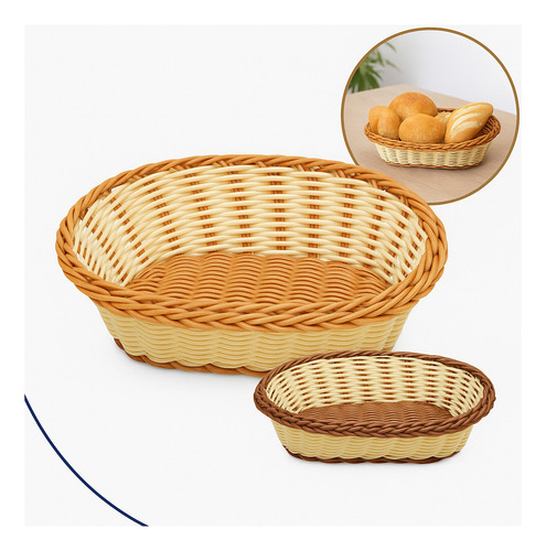 Cesto Trançado Plástico Oval P/ Pães Frutas Mesa Servir Café