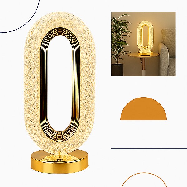 Abajur Cristal Led Luminária Quarto 3 Tons Luz Leitura Decor