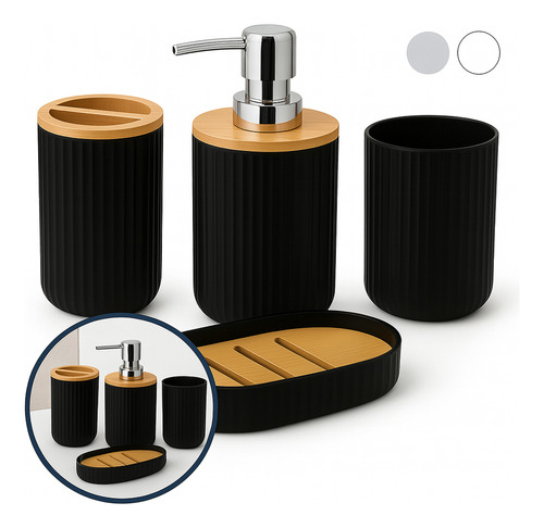 Kit Banheiro 4 Peças Bambu Moderno Lavabo Completo Decoração