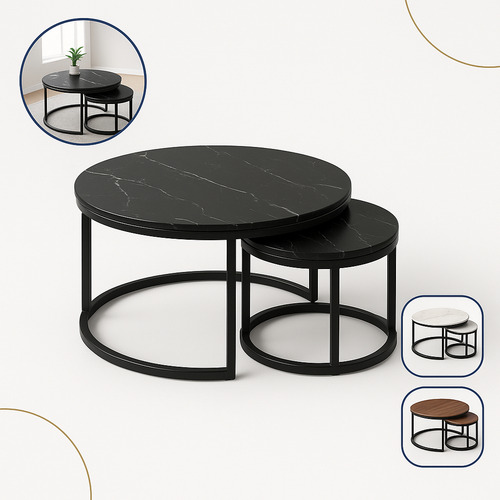 Conjunto 2 Mesas Centro Redonda Apoio Sala Estar Luxuosa Nfe