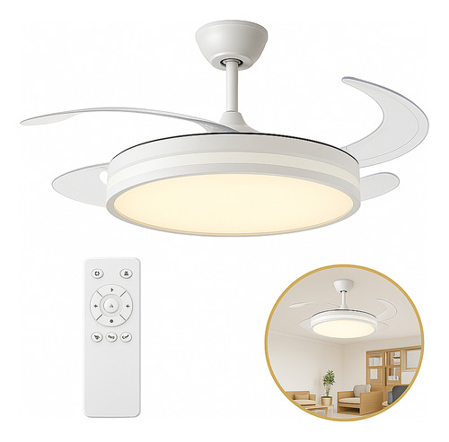 Ventilador Teto Luz Led Controle Remoto 6 Velocidades Quarto