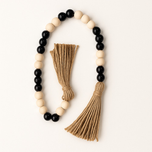 Colar Decorativo Madeira C/ Tassel Artesanal Estilo Rústico