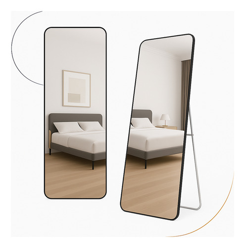 Espelho Grande 147x36cm Corpo Inteiro Moldura Preta De Chão