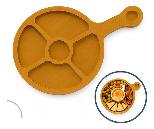 Petisqueira Redonda 5 Divisórias C/ Alça Mesa Frios Petiscos