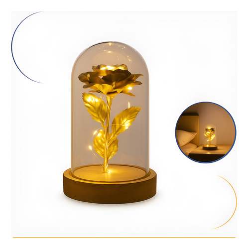Luminária Rosa Encantada Dourada Romântica Cúpula Decorativa
