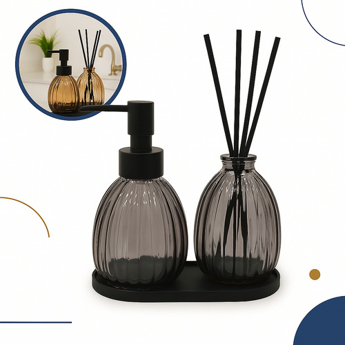 Kit Banheiro Vidro Relevo Luxo Lavabo 3 Peças Porta Sabonete