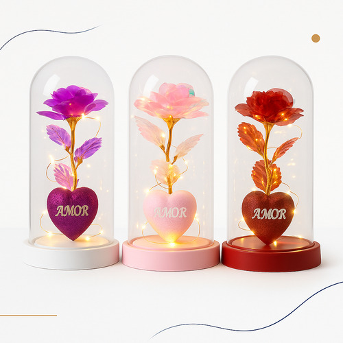 Luminária Rosa Eterna Coração Amor Luz Decorativa Romântico